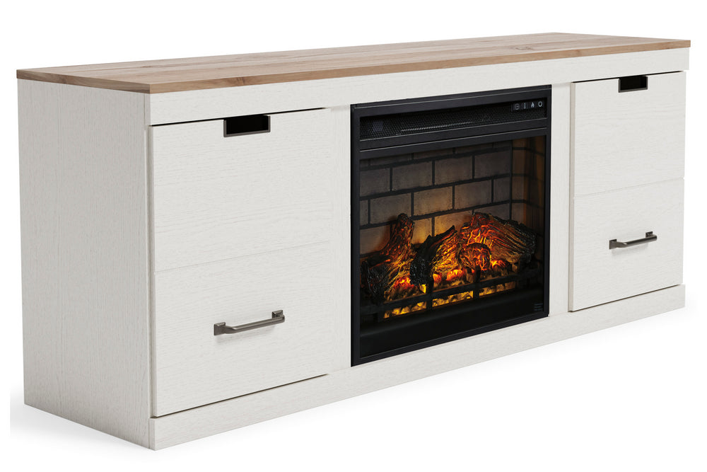 Vaibryn Two-Tone LG TV Stand with Infrared Fireplace Insert
