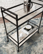 Waylowe Tan Melamine/Black Metal Bar Cart