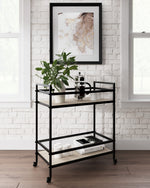 Waylowe Tan Melamine/Black Metal Bar Cart