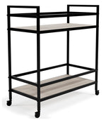 Waylowe Tan Melamine/Black Metal Bar Cart