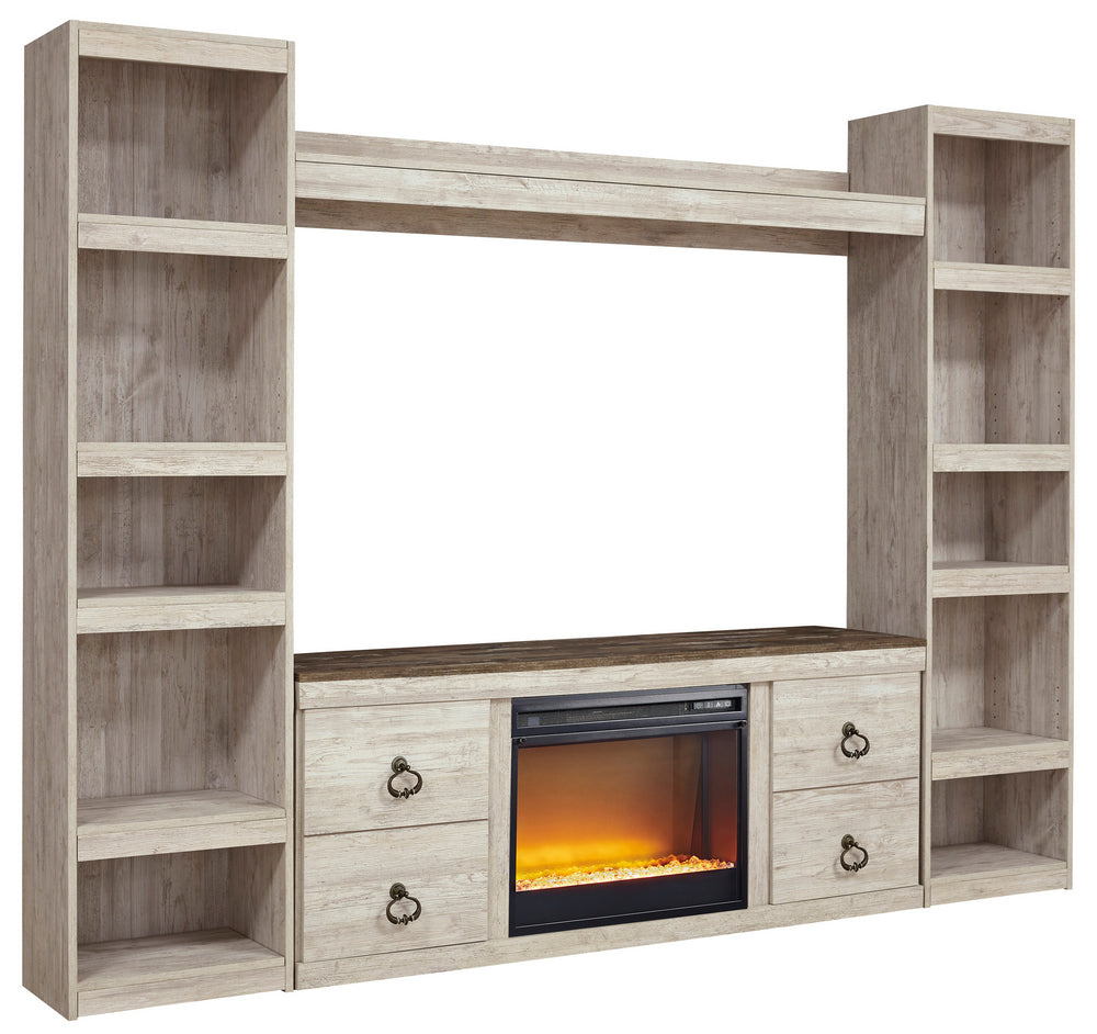 Willowton Replicated Whitewash Wood Entertainment Center with Fireplace Insert