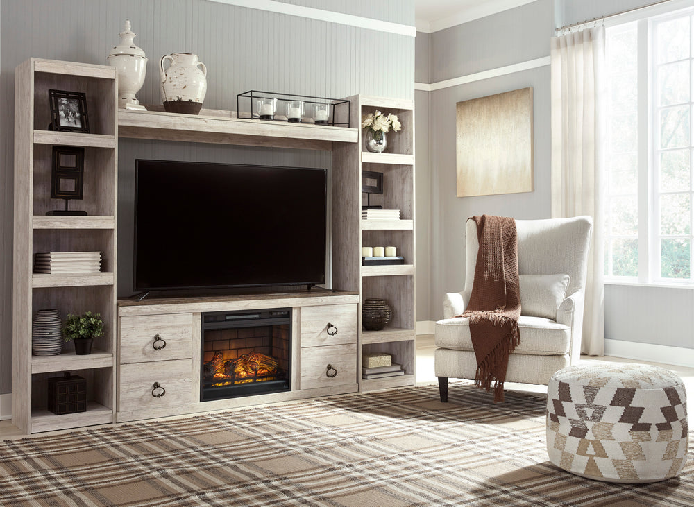 Willowton Replicated Whitewash Wood Entertainment Center with Infrared Fireplace Insert