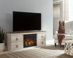 Willowton Replicated Whitewash Wood LG TV Stand with Infrared Fireplace Insert