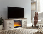 Willowton Replicated Whitewash Wood LG TV Stand with Fireplace Insert