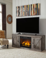 Wynnlow Gray Wood LG TV Stand with Infrared Fireplace Insert