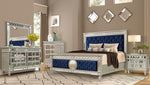 Silvana Blue Fabric/Silver Wood Queen Bed