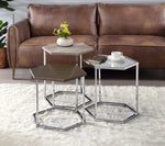 Simno 3-Pc 2-Tone Wood/Chrome Metal Nesting Table Set