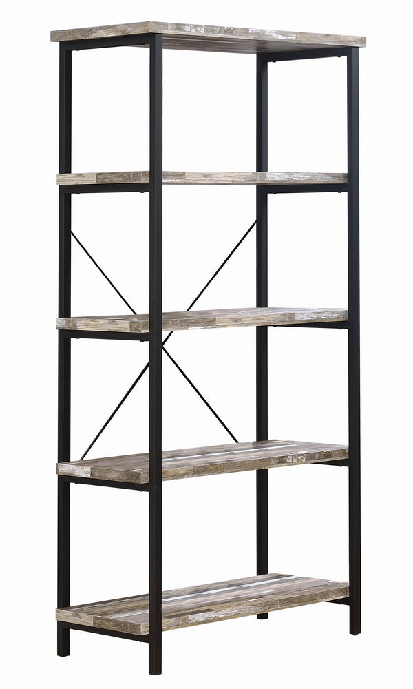 Skelton Salvaged Cabin Wood/Black Metal Bookcase