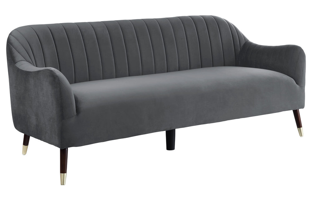 Sloane Gray Velvet Fabric Channel Tufted Sofa