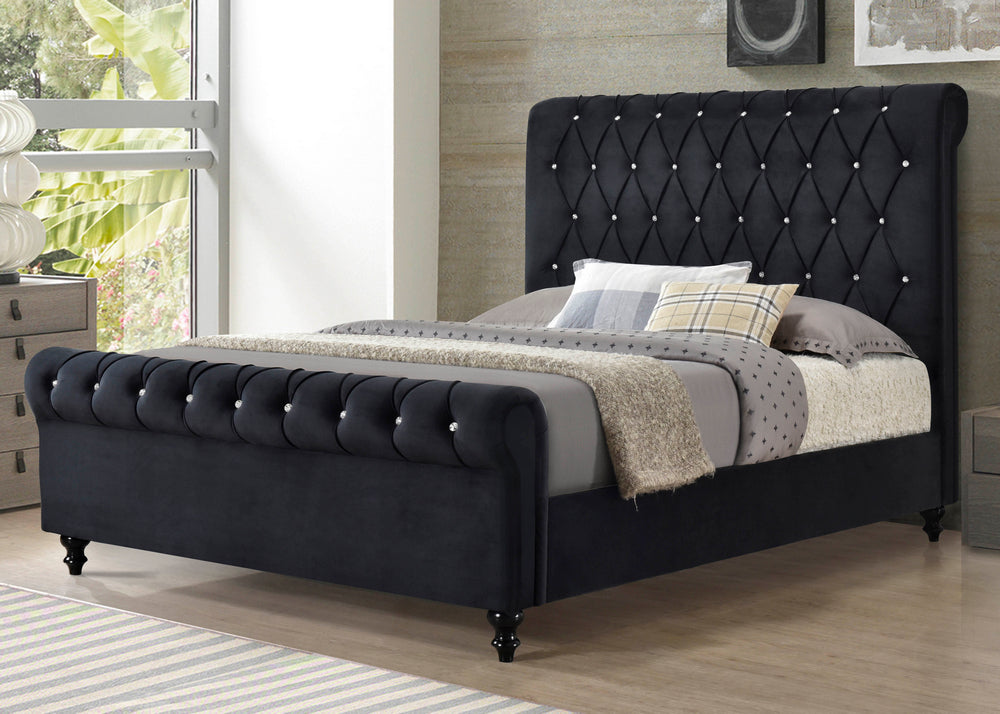 Sora Black Velvet Queen Platform Bed