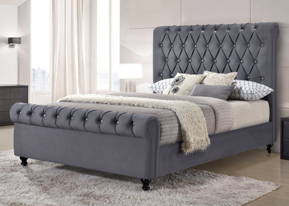 Sora Dark Gray Velvet Eastern King Platform Bed