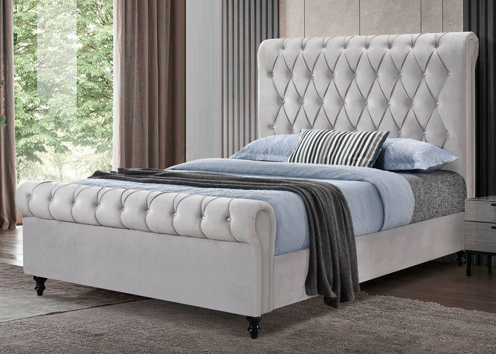 Sora Light Gray Velvet Queen Platform Bed