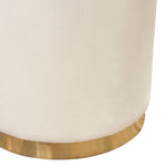 Sorbet Cream Velvet/Gold Round Accent Ottoman