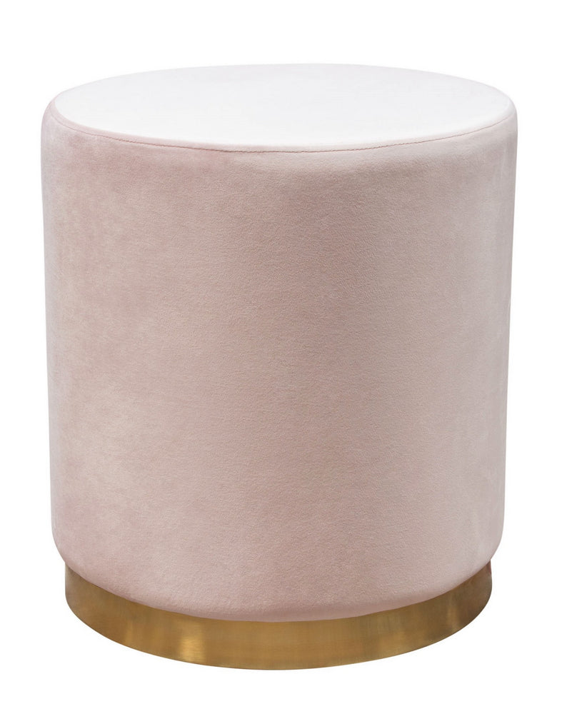 Sorbet Pink Velvet/Gold Round Accent Ottoman