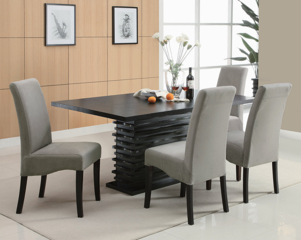 Stanton 5-Pc Black Wood/Grey Fabric Dining Table Set