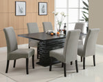 Stanton 7-Pc Black Wood/Grey Fabric Dining Table Set