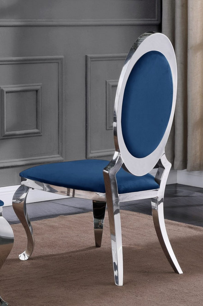 Stela 2 Navy Blue Velvet/Silver Side Chairs