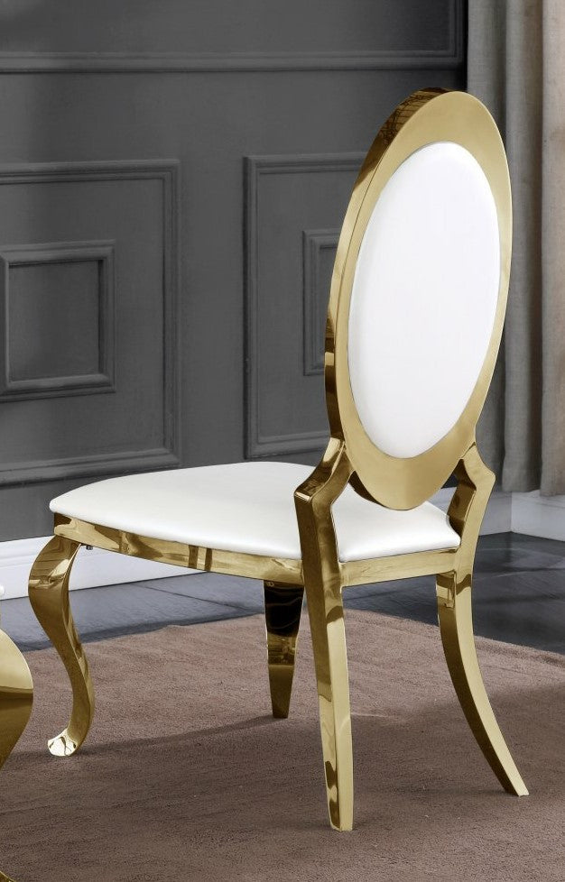 Stela 2 White Faux Leather/Gold Side Chairs