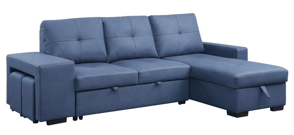 Strophios Blue Fabric Reversible Sectional with Sleeper