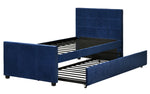 Susanna Navy Blue Fabric Twin Bed with Trundle