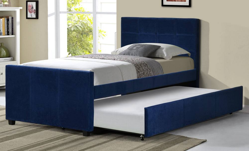 Susanna Navy Blue Fabric Twin Bed with Trundle