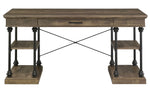 Synal Rustic Oak Wood Writing Desk with Drawer & Shelves