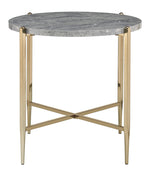 Tainte Faux Marble Print Wood/Champagne Metal End Table