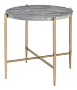 Tainte Faux Marble Print Wood/Champagne Metal End Table