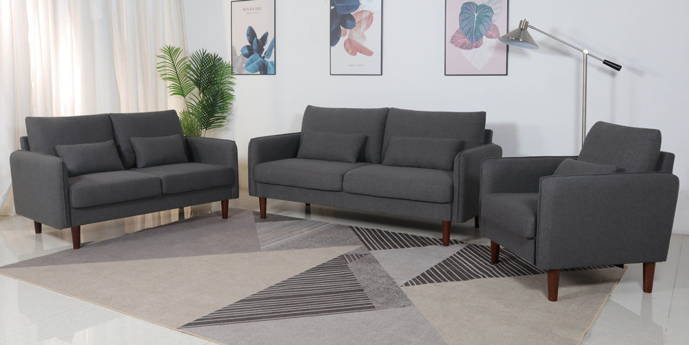 Tasha 3-Pc Dark Gray Linen Fabric Sofa Set