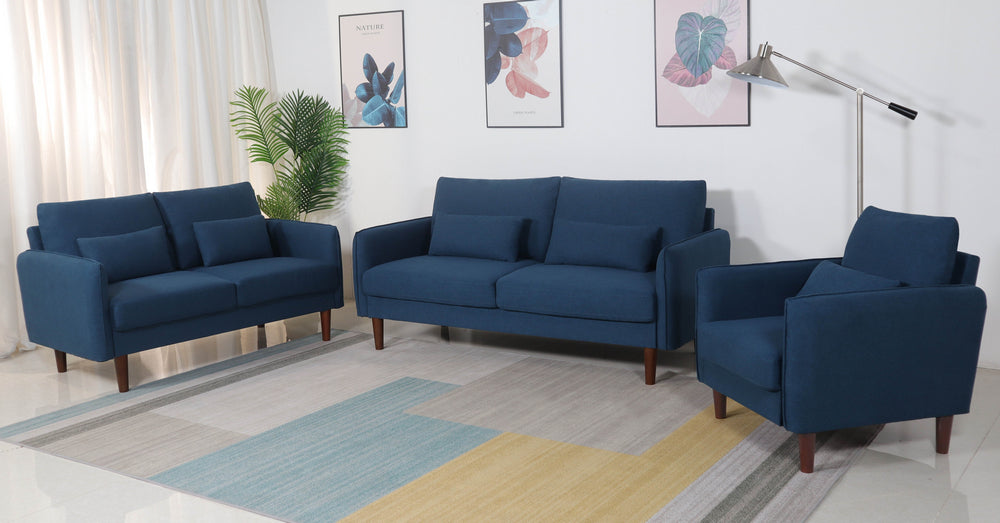 Tasha 3-Pc Navy Linen Fabric Sofa Set