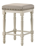 Tasnim 2 Tan Fabric/Antique White Wood Counter Height Stools