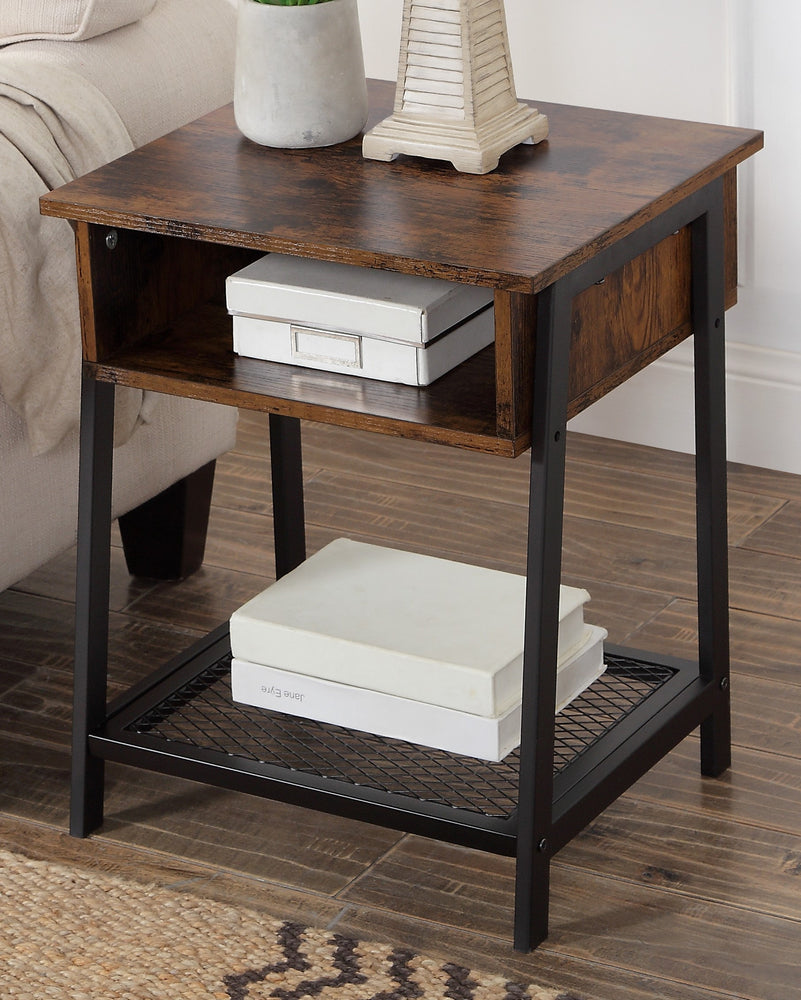 Taurus Rustic Oak Wood/Black Metal Accent Table – Aetna Stores