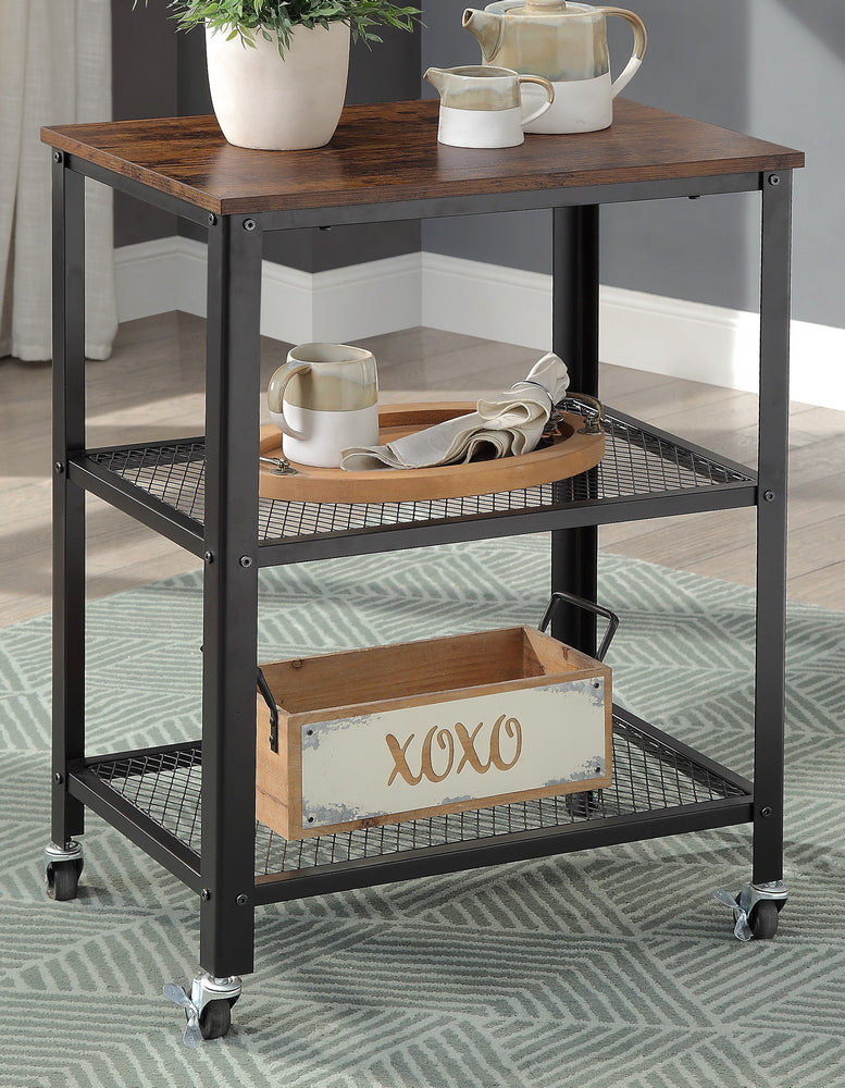 Taurus Rustic Oak Wood/Black Metal Accent Table with Mesh Shelves