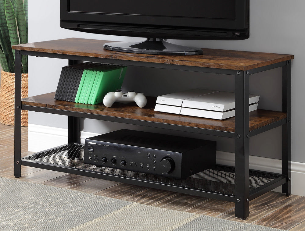 Taurus Rustic Oak Wood/Black Metal TV Stand with 2 Shelves