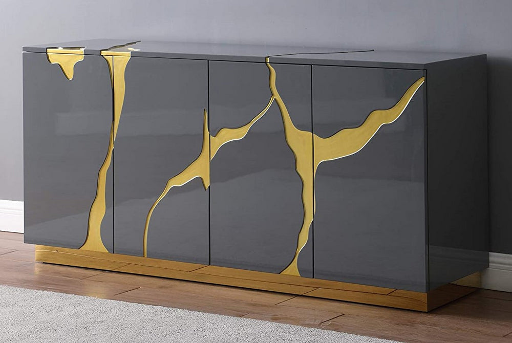 Taylor Grey Wood Sideboard with Gold Accents