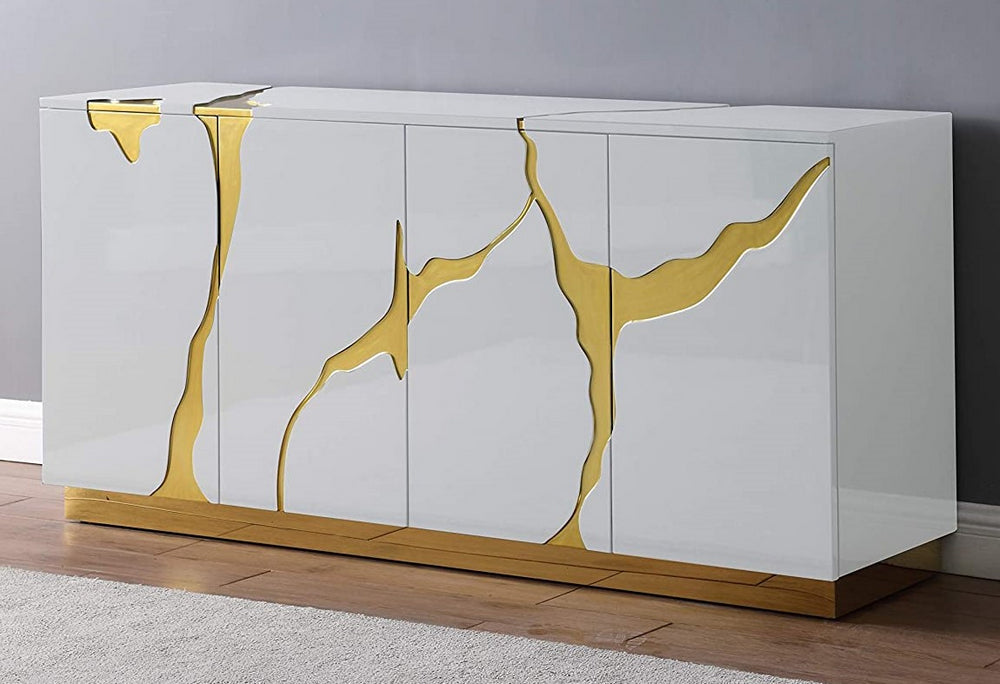 Taylor White Wood Sideboard with Gold Accents