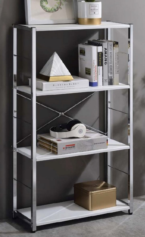 Tennos White Wood/Chrome Metal Bookshelf