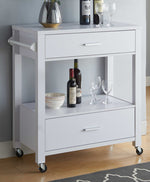 Thecla White Wood 2-Drawer Kitchen Cart with Handle