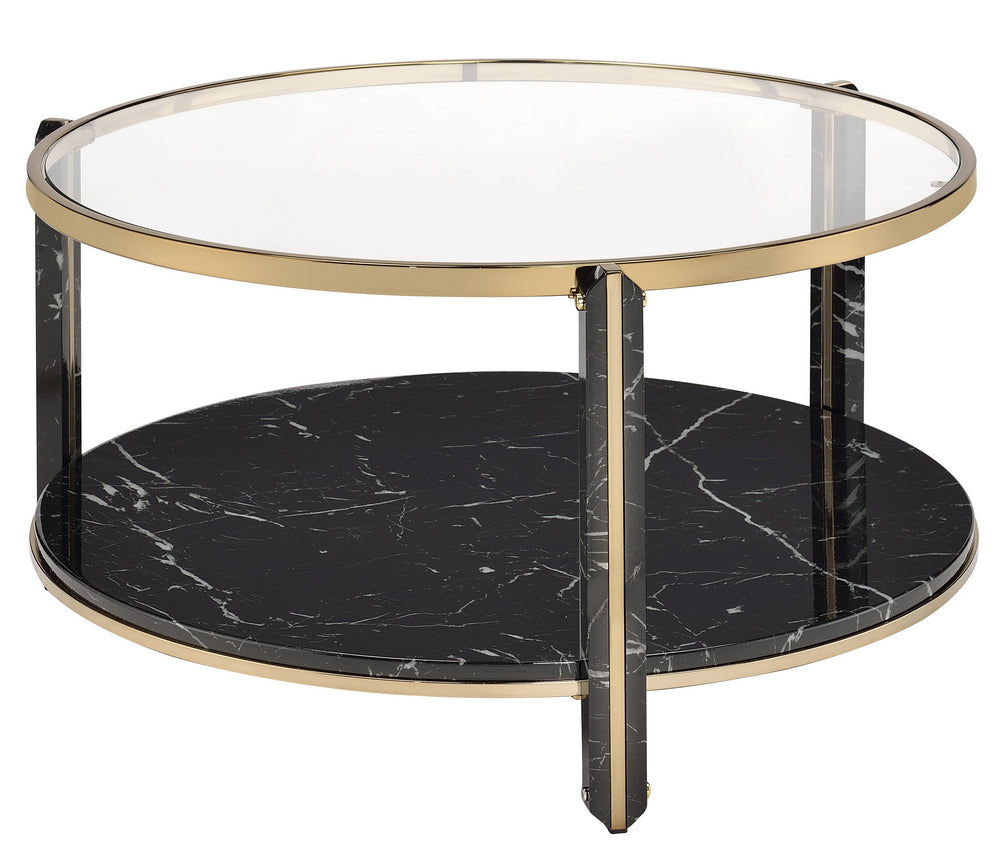 Thistle Clear Glass/Black Faux Black Print Wood Coffee Table