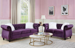 Thotton Purple Velvet Tufted Sofa with Rolled Arms