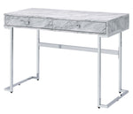 Tigress White Faux Marble Print Wood/Chrome Metal Office Desk