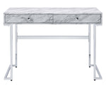 Tigress White Faux Marble Print Wood/Chrome Metal Office Desk