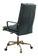 Tinzud Dark Green Top Grain Leather Swivel Office Chair