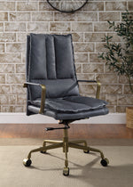 Tinzud Gray Leather/Metal Swivel Office Chair