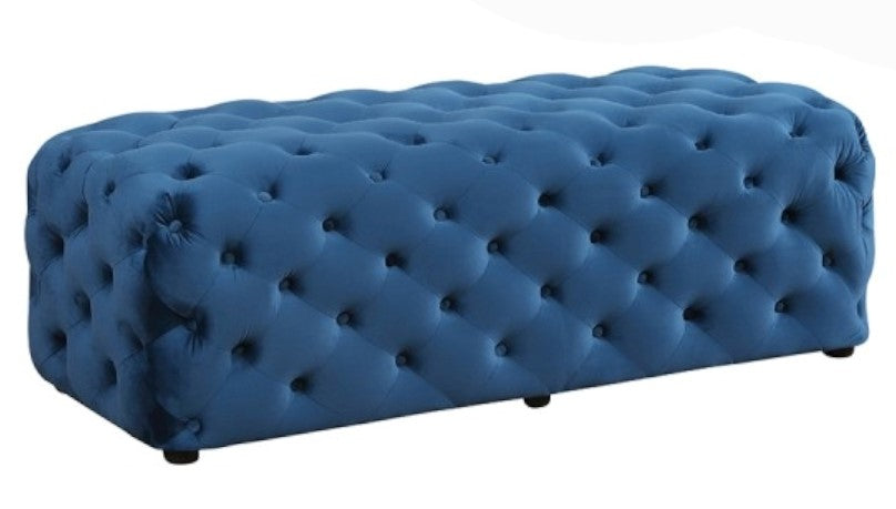 Titrit Navy Blue Velvet Tufted Accent Ottoman