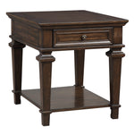 Tobias Espresso Wood End Table with Drawer & Shelf