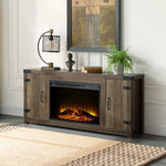 Tobias Rustic Oak Wood TV Stand with Fireplace