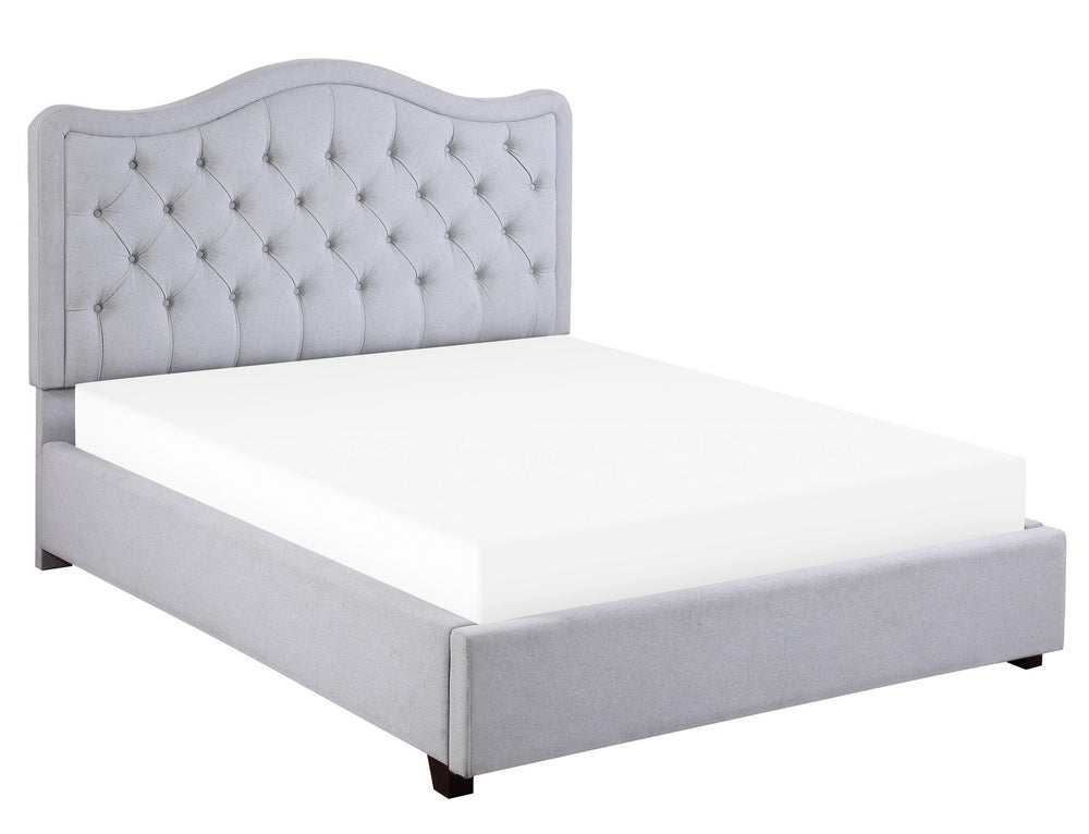 Toddrick Gray Fabric Button Tufted King Platform Bed