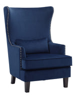 Tonier Blue Velvet Fabric Accent Chair w/High Wing Back