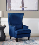 Tonier Blue Velvet Fabric Accent Chair w/High Wing Back